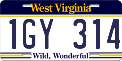 WV license plate 1GY314