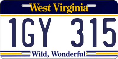 WV license plate 1GY315