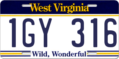 WV license plate 1GY316