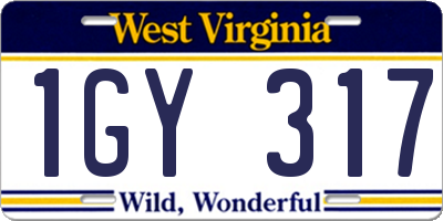 WV license plate 1GY317