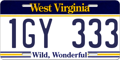 WV license plate 1GY333
