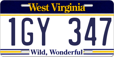 WV license plate 1GY347