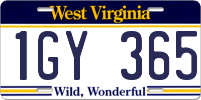 WV license plate 1GY365