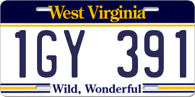 WV license plate 1GY391