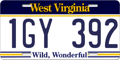 WV license plate 1GY392