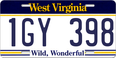 WV license plate 1GY398