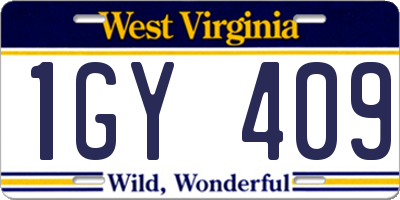 WV license plate 1GY409