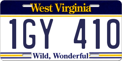 WV license plate 1GY410