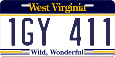 WV license plate 1GY411