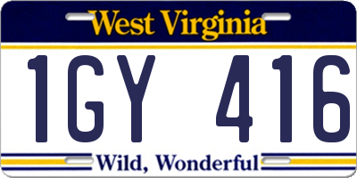 WV license plate 1GY416