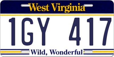 WV license plate 1GY417