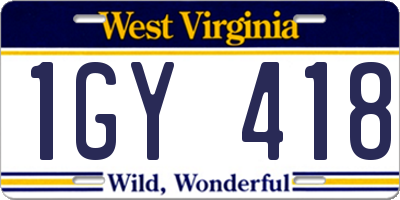 WV license plate 1GY418