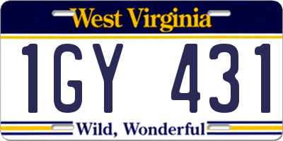 WV license plate 1GY431