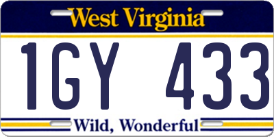WV license plate 1GY433