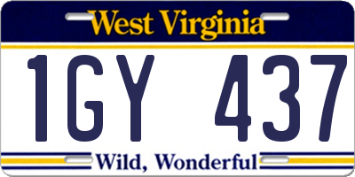 WV license plate 1GY437