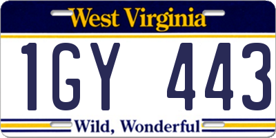 WV license plate 1GY443