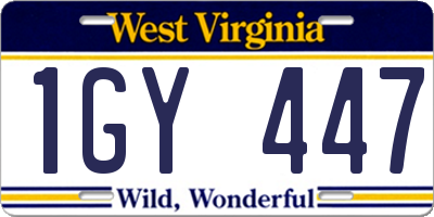 WV license plate 1GY447