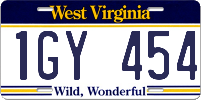 WV license plate 1GY454