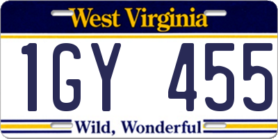 WV license plate 1GY455
