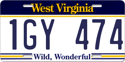 WV license plate 1GY474
