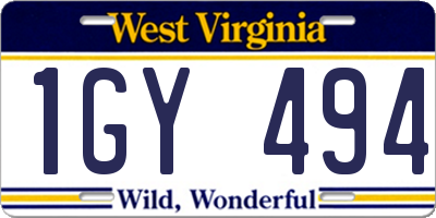 WV license plate 1GY494