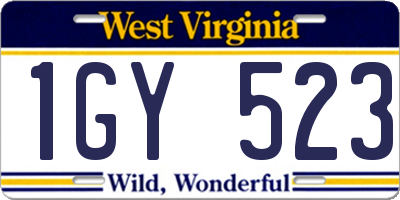 WV license plate 1GY523