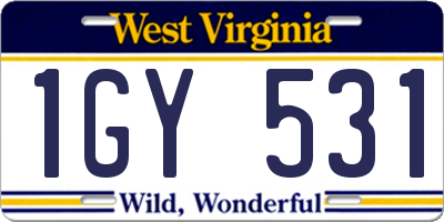 WV license plate 1GY531