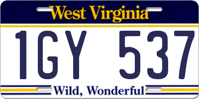 WV license plate 1GY537