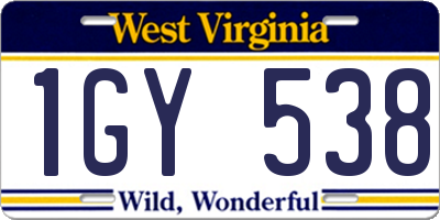 WV license plate 1GY538