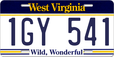 WV license plate 1GY541