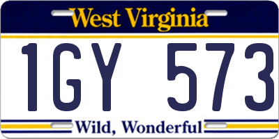 WV license plate 1GY573