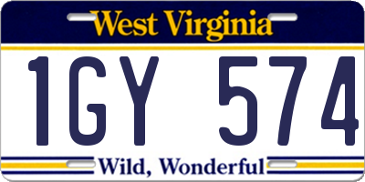 WV license plate 1GY574
