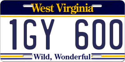 WV license plate 1GY600