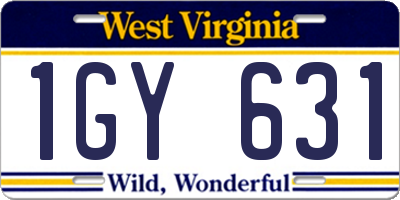 WV license plate 1GY631