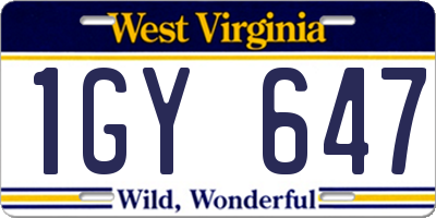 WV license plate 1GY647