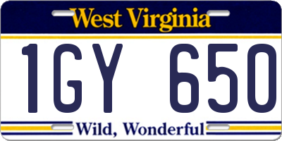 WV license plate 1GY650