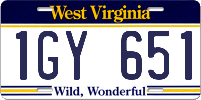 WV license plate 1GY651