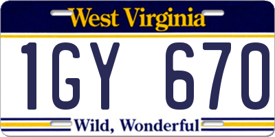 WV license plate 1GY670