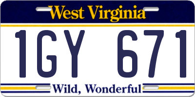 WV license plate 1GY671