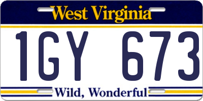 WV license plate 1GY673
