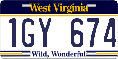 WV license plate 1GY674