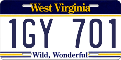 WV license plate 1GY701