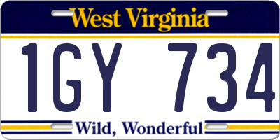 WV license plate 1GY734