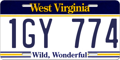 WV license plate 1GY774
