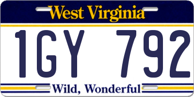 WV license plate 1GY792