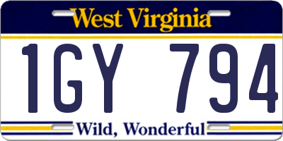 WV license plate 1GY794