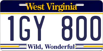 WV license plate 1GY800