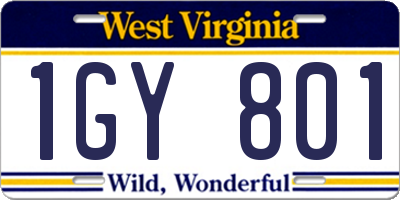 WV license plate 1GY801