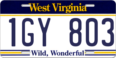WV license plate 1GY803