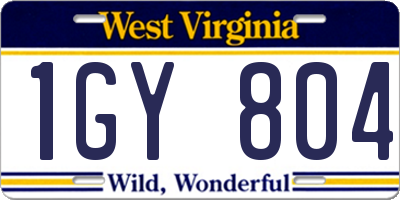 WV license plate 1GY804